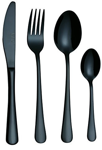 Exzact 18/10 Edelstahl Besteck 16 PCS Set - 4 x Gabeln, 4 x Messer, 4 x Esslöffel, 4 x Teelöffel - für 4 (Schwarz) (WF944 x 16)