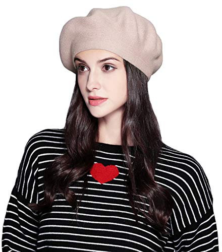 Damen Französisch Stil Baskenmützen Winter Solide Mütze Stricken Jahrgang Hüte (Pink)