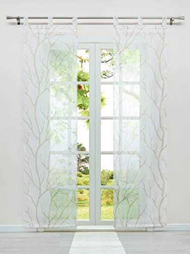 HeichkelL Transparente Schiebegardinen 2er Set Schlaufen Voile Flächenvorhang Druckmuster Schlaufen Schiebevorhang Zubehör Beschwerungsstange HöhexBreite 145x57 cm Weiß#2