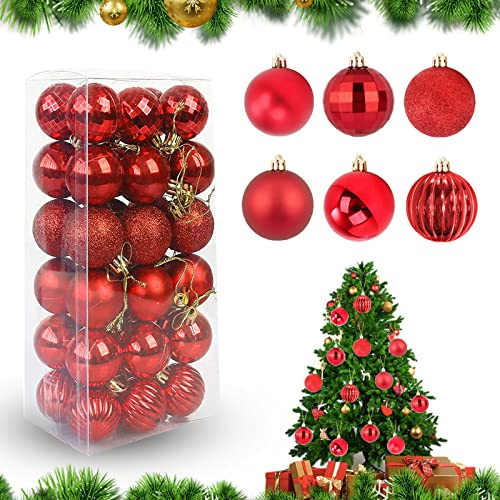 Feliciay 36 Bolas De Bolas De Navidad, Varios Colgantes Inastillables, Juego De Adornos Para áRbol De Navidad, DecoracióN Para Colgar En Fiestas De Temporada, Bodas, Colgantes Decorativos (Rojo, 4 Cm)