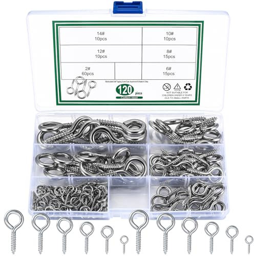 Jttxiu 120 Piezas Cáncamos de Tornillo con Rosca de Madera, Ganchos de Techo, Ganchos Atornillables, Pernos de Ojo de Tornillo Alcallatas Pared (plata)