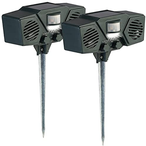 Exbuster Wildabwehr: 2er-Set Duo-Ultraschall-Solar-Tierschreck, Blitzlicht, Bewegungssensor (Universal-Ultraschall-Tierschreck, Tierabschreckung, LED Lampe Bewegung)