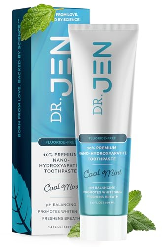 Dr. Jen Fluoride Free Toothpaste with 10% Premium Nano Hydroxyapatite, Xylitol & Glycerin, Remineralizing Daily Oral Care for Sensitive Teeth, Travel Essentials, Cool Mint, 1 Pack