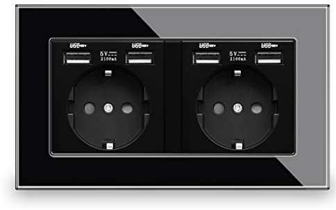 EU Standard USB Panneau cristallin Noir 5V Interface USB 146 mm * 86 mm AC 110~250V Double Trame de paroi EU Socket (4 USB)