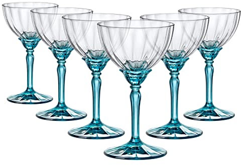 Bormioli Rocco 6x Blue 240ml Florian Champagne Cocktail Saucers - Vintage Glass Espresso Martini Prosecco Wine Gin Coupe Glasses Gift Set