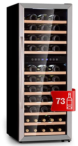 KLARSTEIN Cantinetta Vino, Cantinetta Vino Refrigerata a Zona Doppia per Interno/Esterni, Frigo Bar, Cantina Vino con Vetrina, Mini Bar, Frigo Vino con Illuminazione LED, 5-18°C, 73 Bottiglie