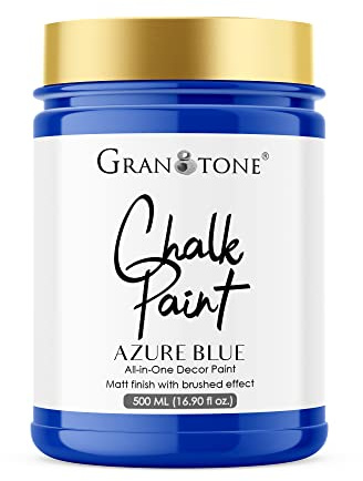 GRANOTONE Chalk Paint for Furniture, Matt-Finish Water-Based Acrylic Paint for Wood, Walls, Metal, Glass, Paper, Fabric Canvas, Maximum Coverage Chalk Paint for Kids & Adults, 500 Ml (AZURE BLUE)