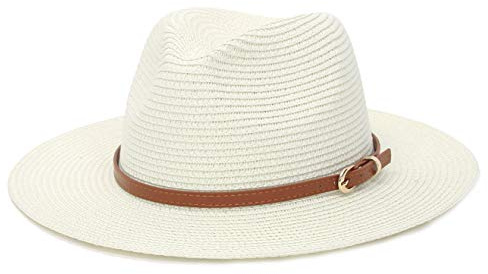EOZY Straw Sun Hats for Women Men Panama Fedora Summer Hat with Leather Belt Wide Brim Beach Sun Jazz Cap