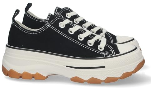 shoes&blues.es 72893-Zapatilla de Plataforma para Mujer, Comoda, Estilo Bamba, Material de Lona, y Cierre de Cordones. Talla 41 Negro