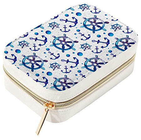 Contenitore di gioielli da viaggio Piccolo organizzatore di immagazzinaggio Titolare scatole per le donne ragazze acquerello blu timone ancora