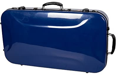 Crossrock Fiberglass Double Violin & Viola Case- Accommodates 1 Violin and 15~16.5 Viola- Includes TSA Lock, Protective Blanket, Hygrometer, Removable Shoulder Straps- Navy Blue(CRF2020DVLNVBL)