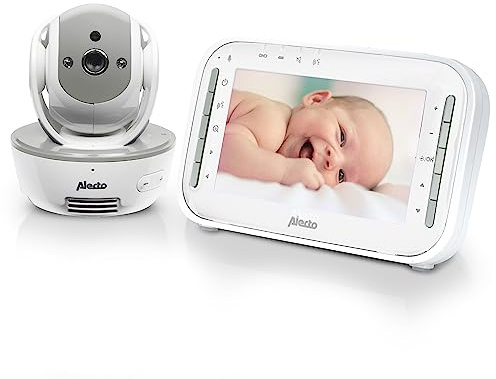 Alecto DVM200MGS Babyphone inalámbrico con cámara controlable - Monitor de bebé sin interferencias - Largo Alcance de hasta 300 m y visión Nocturna - Pantalla Multi-cámaras de 11 cm - Blanco/Gris