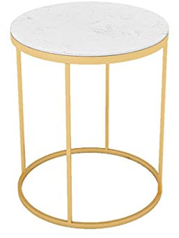 Nachttische, Balkon-Blumenständer, Couchtisch aus künstlichem Marmor, einlagiger runder Beistelltisch, Büro, Wohnzimmer, Schlafzimmer, Sofa, Beistell-Teetisch, Korbtisch (Farbe: Gold, Größe