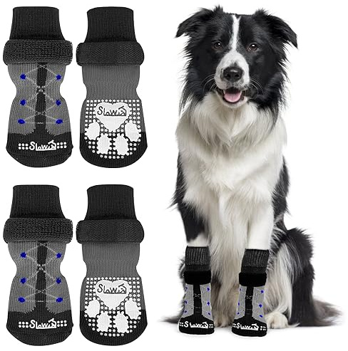 SlowTon 2 Paar Indoor Anti-Rutsch Socken für Hunde, weicher Verstellbarer Pfotenschutz mit Klettverschluss für Hartholzböden in Innenräumen, Hundesocken für kleine, mittlere große Hunde