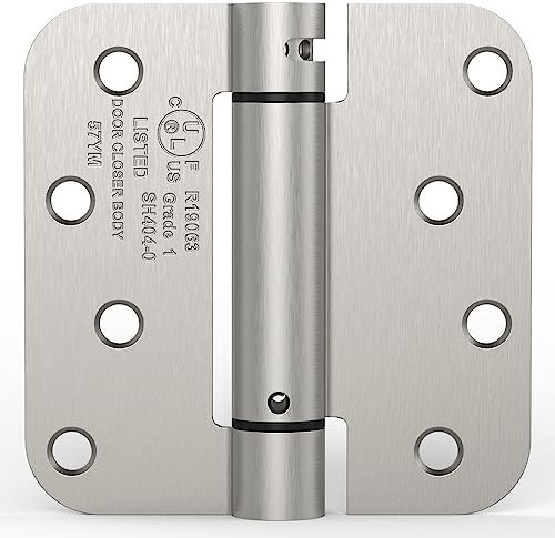 Treasem Self Closing Door Hinge, Auto Closing Spring Hinge Adjustable Tension, 4 x 4 Inch, 5/8'' Radius Corners, for Home Interior, Exterior Doors and Commercial Use, UL Listed, Satin Nickel, 1 Pack