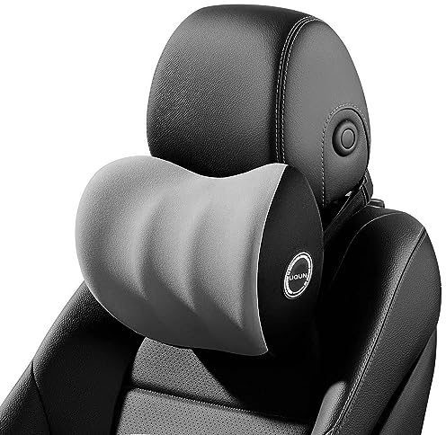 LIQUN Memory Foam Car Neck Pillow, Neck Support Pillow, Neck Support Pad Pain Relief, Adjustable Belt and Breathable Detachable, Suitable for Most Car Pillows Grey
