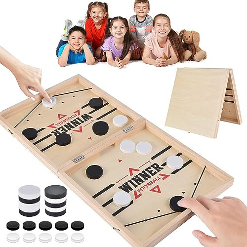 Tischfußball Gewinnerspiele,Schnelles Sling Puck Spiel Mit Tempo, Hochwertiges Hockey Brettspiel Spielzeug,Tischspiel Mit Tempo Puck,Gewinner Holzbrett Sportspielzeug, Für Eltern Kind Interaktio