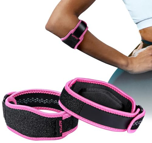 AGPTEK Tutore Gomito Epicondilite 2 Pz, Supporto Gomito, Protezione Braccio, Fascia Gomito da Tennis & Golf, Gomitiere con Cuscinetto di Compressione in EVA, Tutore Epicondilite (Rosa)