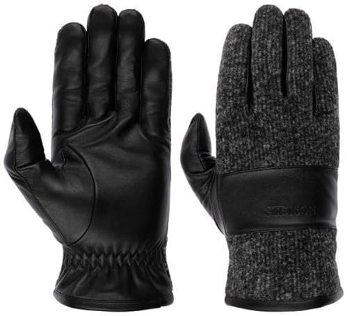 Stetson Jersey Conductive Nappalederhandschuhe - Schwarz-graue Handschuhe aus Leder - Herren - Mit Touchscreen-Funktion - Herbst/Winter schwarz-grau 9 HS