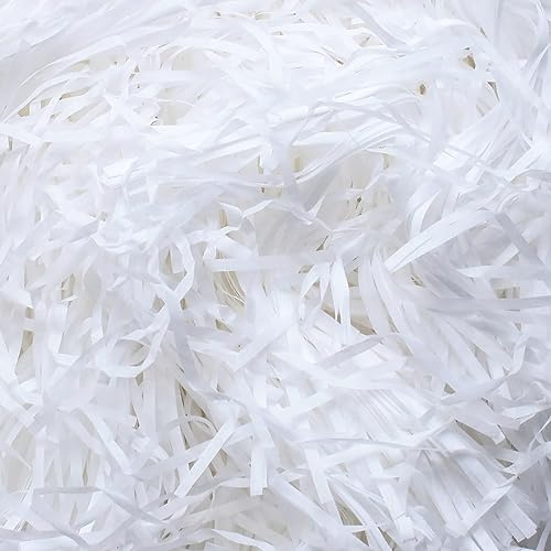 AGOBUHE White Shredded Tissue Paper for Gift Boxes & Hampers, 100g Soft Hamper Filling and Packaging Filler, Shreds Stuffing Paper Suitable for Party Baby Shower Graduation Housewarming