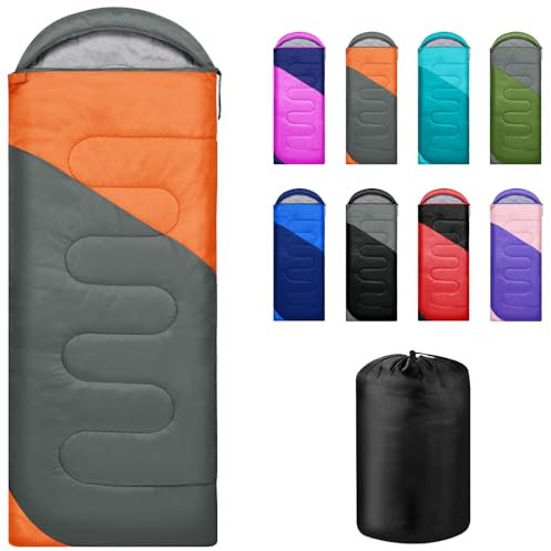 Yarmiene Schlafsack 3-4 Jahreszeiten,Schlafsack Outdoor für Erwachsene und Kinder,Schlafsäcke für Tragbare Rechteckige Weich Dick und Warm für Outdoor,Camping,Wandern,Reise,Grau+Orange