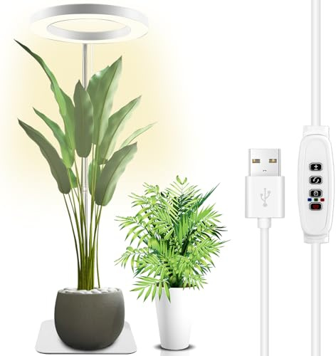 Grow Lights for Indoor Plants 75 LEDs Red Blue&white Full Spectrum 3 Light Modes 10-Level Dimmable with 3/9/12H Cycle Timer with Base Height Adjustable for Seedlings Succulents and Indoor Plants