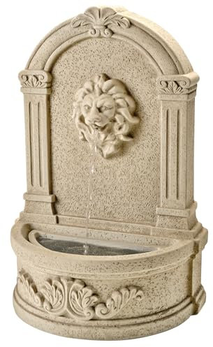 Brunnen mit Löwenkopf - Wand- und Standbrunnen - GRC Beton - H: 54cm - Außen - Natur
