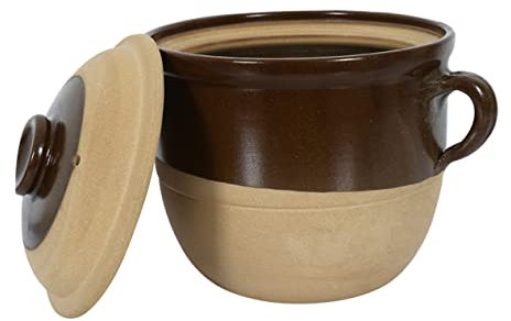 CIYODO Olla de Barro Khaki de 2l Doble Asa, Resistente a Altas Temperaturas y Diseño Compacto para Cocinar Cazuela Hogar