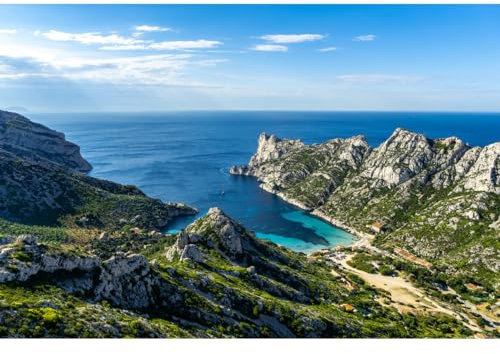 Ceanothe Tableau sur toile calanque de Sormiou vue du haut 45x65 cm Décoration Murale Art Décoratif Muraux Peinture Imprimée en HD Salon Chambre Bureau Bois de Forêt FSC Fabriqué en France