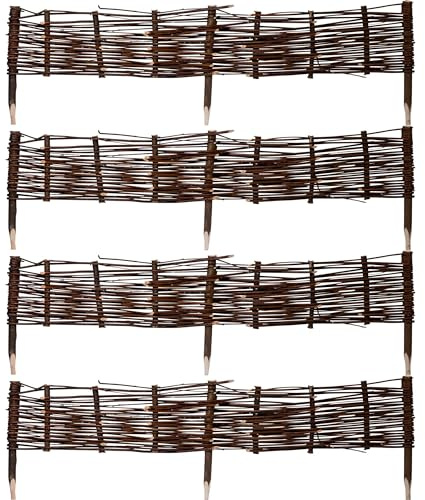 dobar® 4er-Set Beeteinfassungen aus Weide 20 cm hoch - Biegsame Beetumrandung dunkel und rund zur Einfassung von Beeten - 100 x 20 cm - Natur