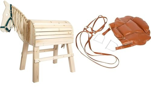 Small Foot Holzpferd für Kinder ab 3 Jahren, Reitpferd mit Aufstiegshilfe und Halfter & Sattel- und Zaumzeug-Set Holzpferd aus Kunstleder, mit verstellbarem Sattelgurt, ab 3 Jahren, 11906, Groß