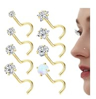 Chriscoco 20G Piercing Näsa Stål Kirurgisk, Nostril CZ Guldring, Glitter Örhängen för Män och Kvinnor, Rostfritt Stål