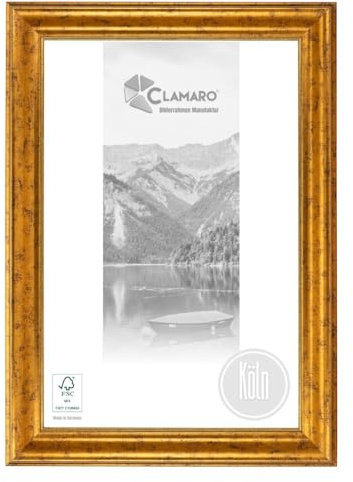 CLAMARO 'KÖLN' Bilderrahmen Antik 70x100 Massivholz | Gold | 51 mm breite Shabby Chic Vintage Barock Leiste | Holzrahmen inkl. Acrylglas, Rückwand, Metall Aufhänger