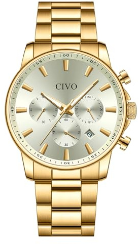 CIVO Uhren Herren Wasserdicht Armbanduhr: Gold Chronograph Männeruhr - Edelstahl Analog Quarz Mode Herrenuhr