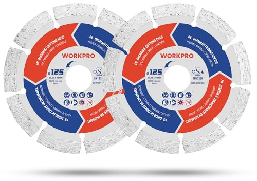 WORKPRO Diamanttrennscheiben 125mm 2 Stück, für Beton Stein | Trennscheibe kompatibel mit Winkelschleifer, Diamantscheibe für Trocken- & Nassschnitt von Fliesen, Marmor, Ziegel, Granit