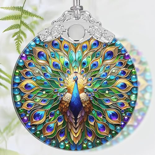 Christmas Ornament, 2025 Ornaments for Christmas Tree, Stained Glass Hanging Ornament, Holiday Ornaments, Unique Gift Idea - Peacock