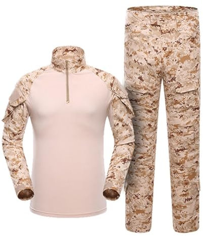 Oanviso Herren Tarnanzug Airsoft Paintball Tactical Militär Kampfjacke Sporthosen Kleidung Kampf Taktisch Uniform und Kniepolster Cargo Hose Schießen Softair Set B Hellkhaki XXL