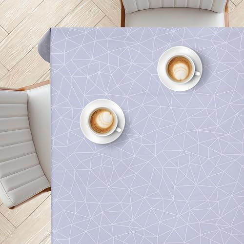KP HOME Graue PVC Tischdecke Abwischbar Mit Symmetrischen Geo-Formen, Quadratische Wachstischdecke 140x140cm, wasserdichte & Abwischbare Kunststoff-Tischdecke Für Außenbereiche – Vinyl-Wachstuch
