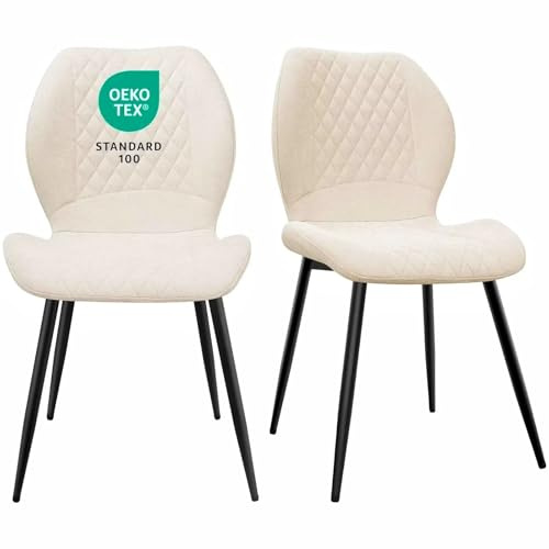 JIJIAN Esszimmerstühle 2er Set, Stühle Esszimmer, Küchenstühle | Wohnzimmer Essstühle, Gepolsterte Stühle, Ergonomisch Gestaltete Leinenstühle für Esszimmer, Küche, Schlafzimmer, Beige