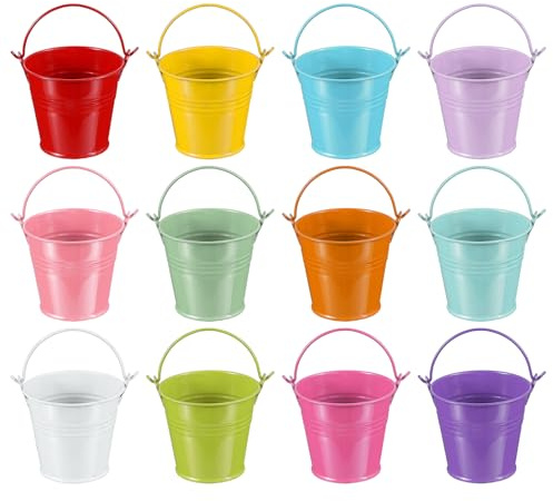 PATIKIL 2.7x2.3 Small Metal Buckets with Handle, 12 Pcs Mini Bucket Easter Buckets, Red/Yellow/Blue/Light Purple/Pink/Light Green/Orange/Light Blue/White/Green/Rose Red/Dark Purple