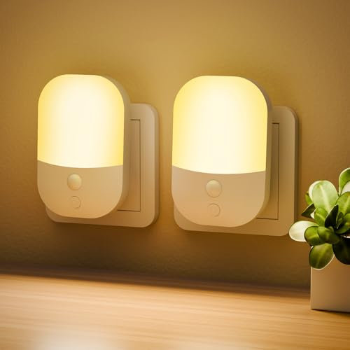 [2 Pezzi] Luce Notturna con Sensore Crepuscolare, 5 Livelli di Luminosità Regolabili, ON/OFF/AUTO Modalità, 3000K Bianco Caldo Luce Notturna Bambini per Camera da Letto, Soggiorno, Corridoio, 0,3W