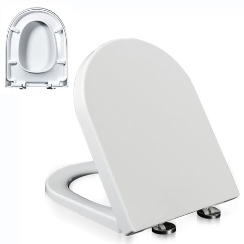 Soft Close D Shaped Toilet Seat with Adjustable Hinge Quick Release and Easy to Install White