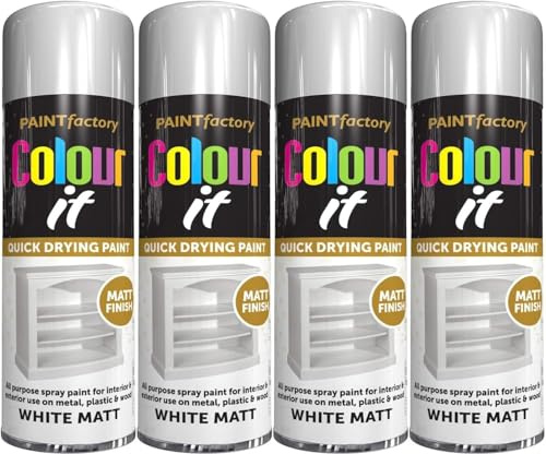 MIXEL White Matt Spray Paint, Quick-Drying Formula, DIY Projects, Crafting, Home Renovation, Perfect For Wood, Metal, Plastic, Ceramics, Indoor And Outdoor Use, 250ml, (4PCS)