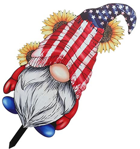 Kisangel Patriotic Gnome Stake Sign for Independence Day Decoration Garden Ground Insert Acrylic Design Outdoor Garden Gnome