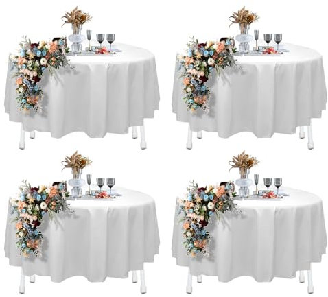 WANDGU Paquete de 4 manteles redondos: 213 cm, sin manchas y arrugas, ropa de mesa moderna, resistente a las manchas, mantel blanco para bodas, banquetes, restaurantes, recepciones
