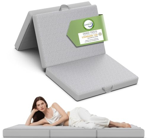 Feagar Klappmatratze, Gästematratze, Bequeme Faltmatratze, 10 cm Schaumstoff, 3-teilig Faltbare Matratze für Boden, Gästebett, Reisen, Camping, Waschbarer Bezug, Grau (96 × 200 × 10 cm)