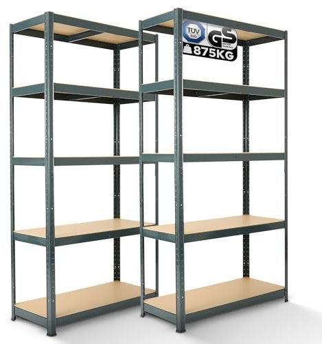 Arebos Schwerlastregal 2er Set | 180x90x40 cm | 875kg Tragkraft | 5 MDF-Platten | Einfache Montage durch Stecksystem Regal Lagerregal Kellerregal Steckregal Werkstattregal | Anthrazit