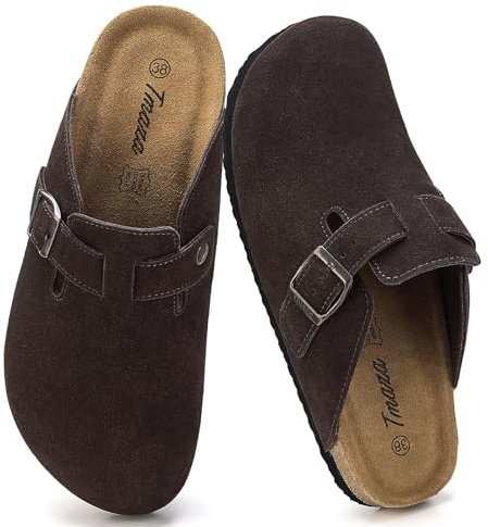 Tmaza Mules et Sabots Femme Chaussons Pantoufles Tendance en Daim Antidérapants Chaussures de Jardin Brunâtre 39