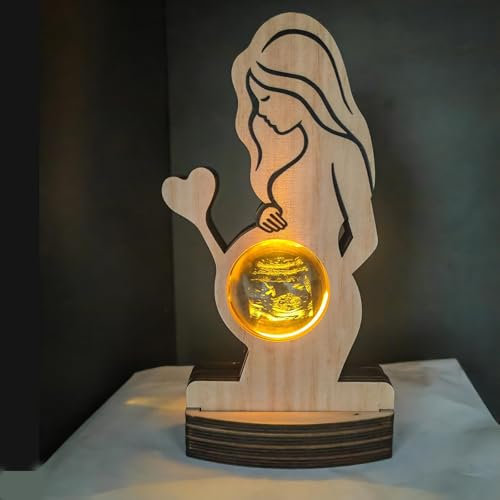 Bykiyevm Lámpara de fotos de ultrasonido personalizado, bola de fotos de cristal 3D, marcos de madera con imagen de ultrasonido, luz nocturna LED personalizado