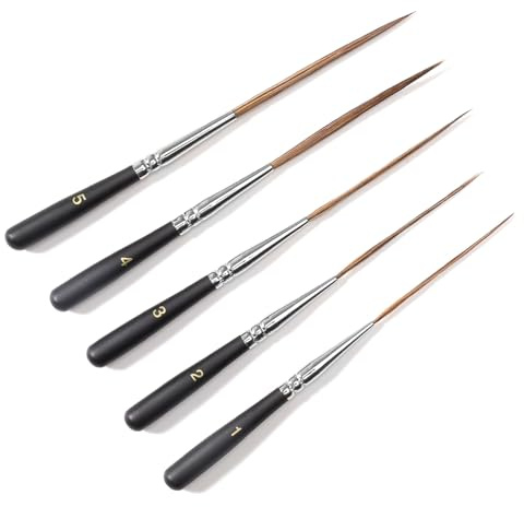 KIKIGOAL 5PCS Fine Liner Paint Brushes for Watercolour Ink | Ultra-fine tip for detailing & pinstriping. For acrylic, gouache & ink. Short handle for paint by numbers
